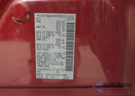 2020 Nissan Rogue Sv Intelligent Awd из США, поврежденный, VIN 5N1AT2MV0LC778732